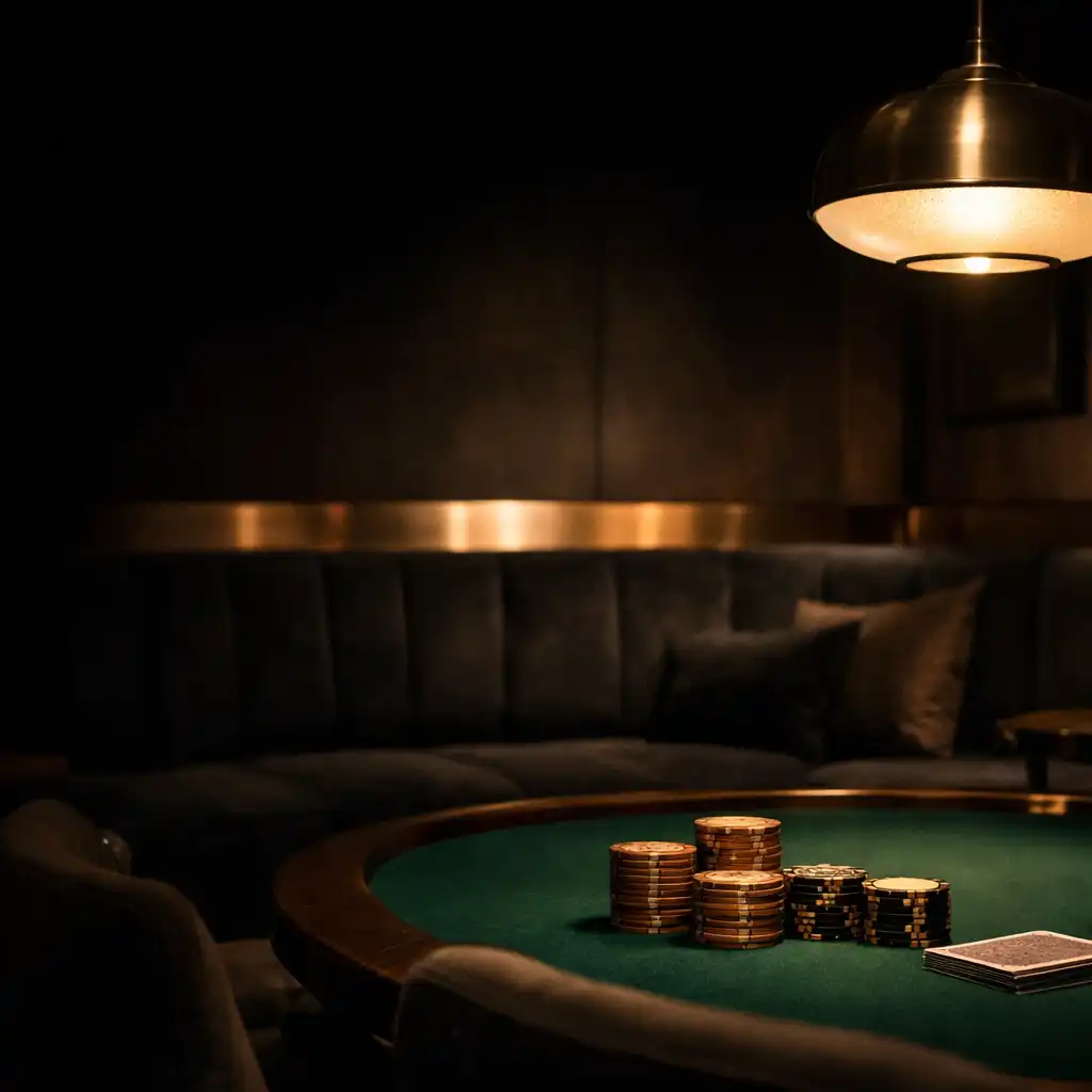 Emerald felt poker table in an intimate private suite